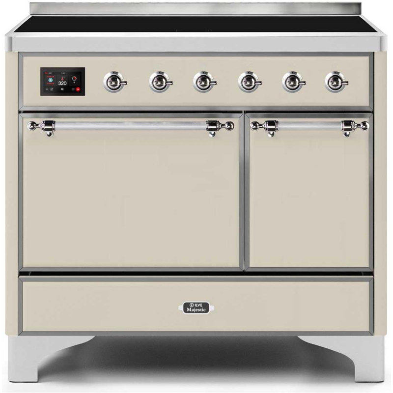 ILVE Majestic II Series 40 inch Induction Range with 6 Induction Elements (Glass Door), Antique White/Chrome