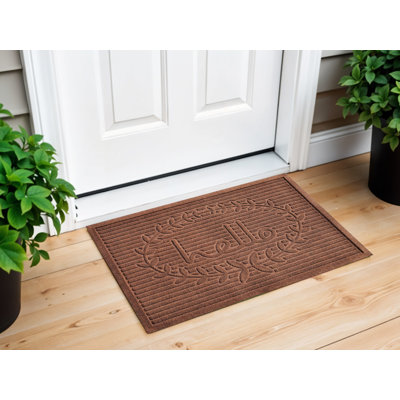 24" X 36" Brown Striped Hello Outdoor Polypropylene Door Mat