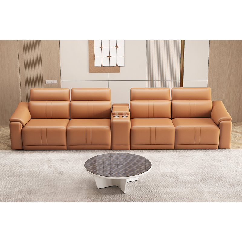 Power Recliner Sofa Set, 4-Seat Reclining Sectional Sofa With Adjustable Headrest