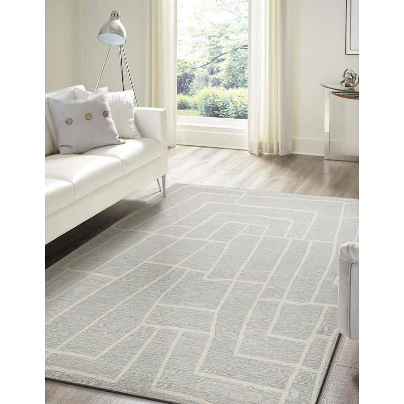 Tangiers Hand Tufted Abstract Area Rug in Blue/Ivory, Rectangle 10' x 14'