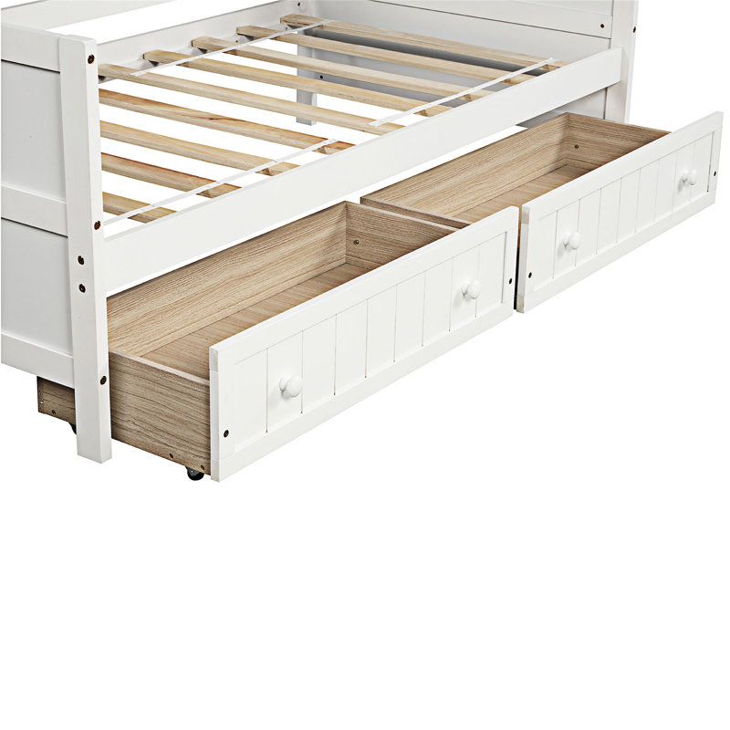 Canapé-lit en bois avec tiroirs, Blanc