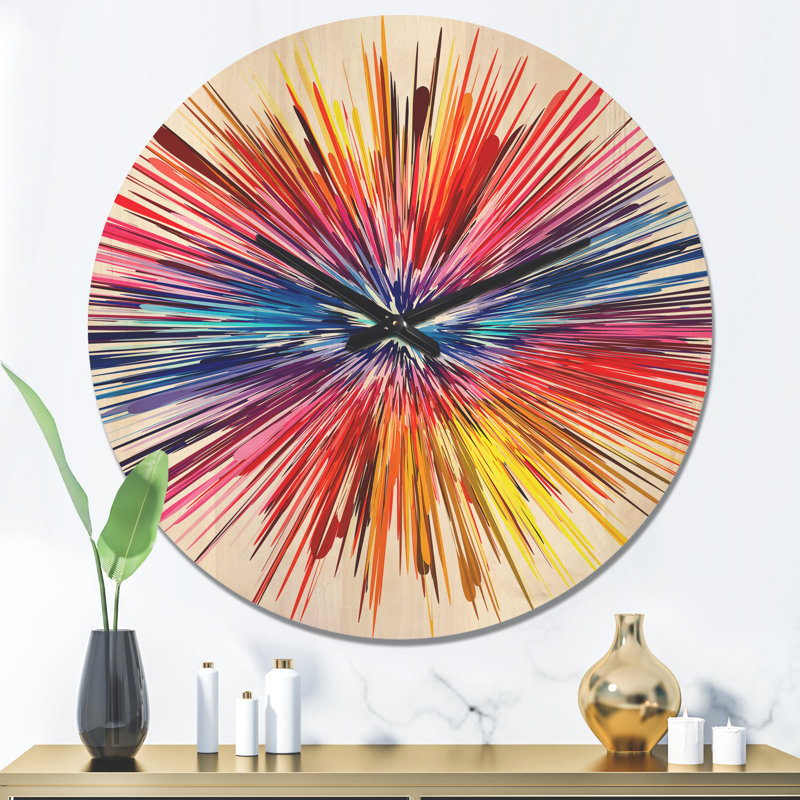 Color Explosion - Horloge murale moderne en bois, Très grand