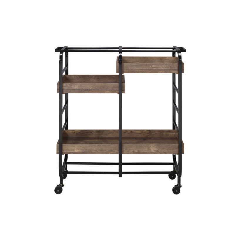 Black & Walnut Finish Serving Cart