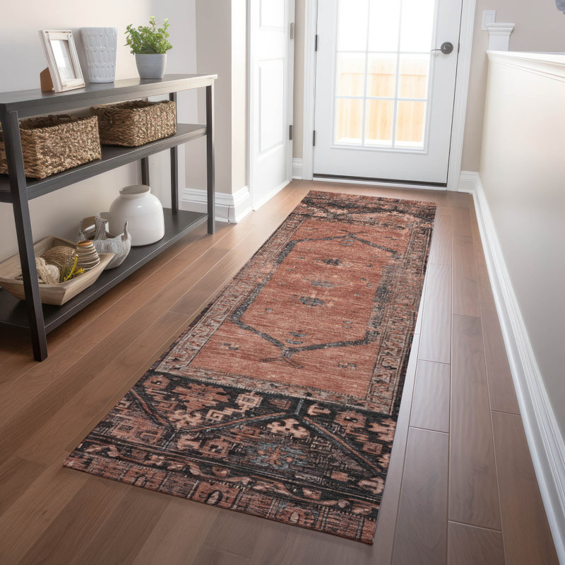 Machine Washable Indoor/Outdoor Xhevrie Terracotta Rug, Runner 2'3" x 7'6"