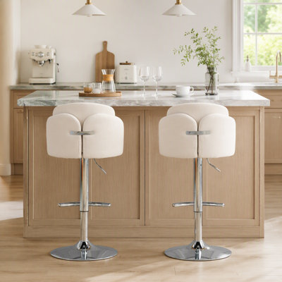 Tabouret de bar réglable en métal chromé et tissu gris avec accents en métal chromé et repose-pieds rond en métal - ensemble de 2
