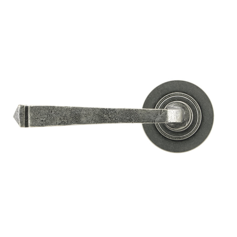 Avon Round Lever on Rose Set (Plain), Pewter Patina