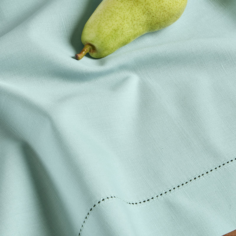 Cotton Linen Hemstitch Tablecloth, 120" x 60", Pastel Turquoise