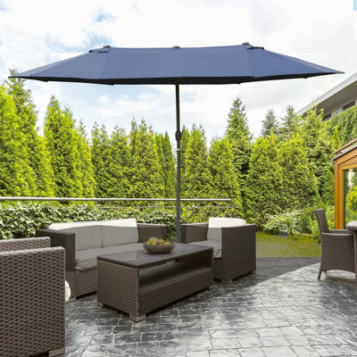 Parasol de patio rectangulaire extérieur en acier 15 'avec base, protection solaire et manivelle pour terrasse