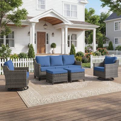 Arlene 5 Person Outdoor Wicker Patio Set With Swivel Rocking Chairs
