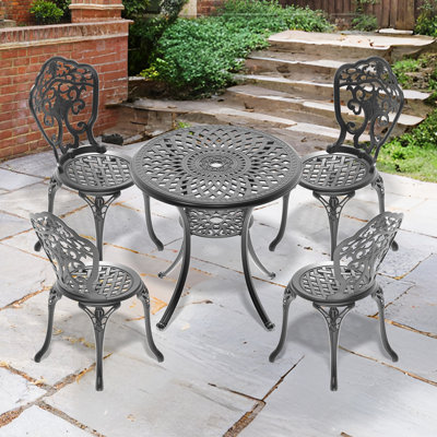Ensemble 5 pièces de salle à manger en aluminium noir, pieds coulissants, ensemble coulé en toutes saisons, confortable et facile à installer, cadre noir, apparence élégante, siège protégé et ergonomique