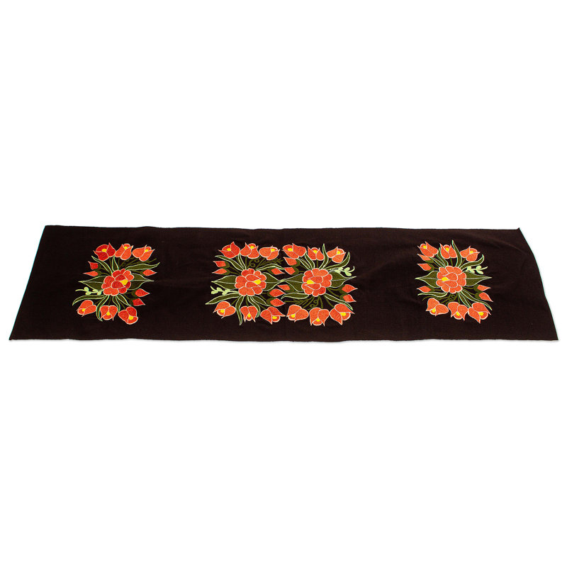 Red Barrel Studio® Handmade Orange Chiapas Flowers Cotton Table Runner