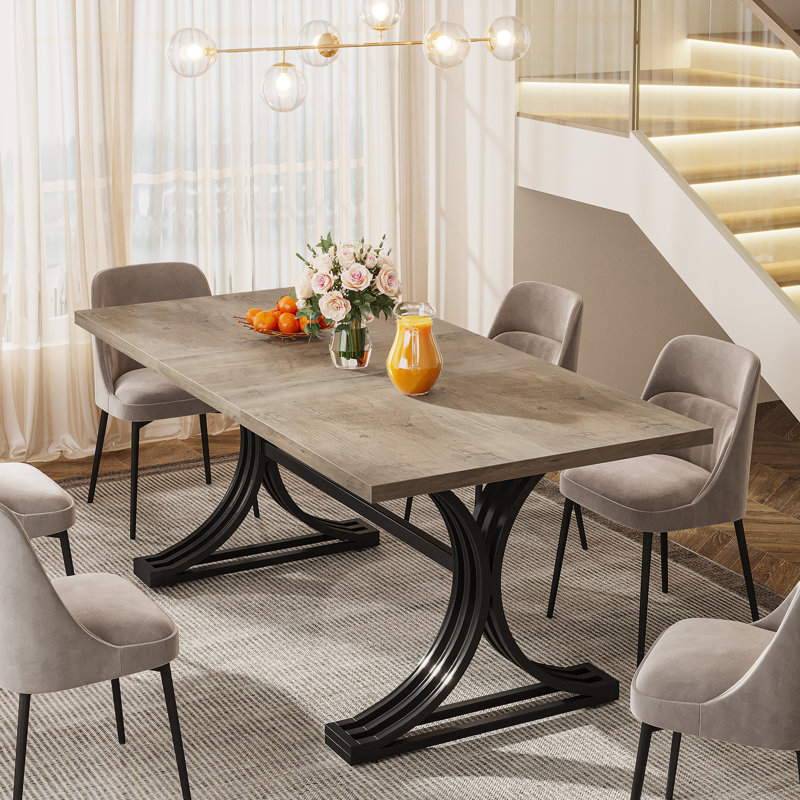 Keidenel Metal Base Dining Table, Gray/Black