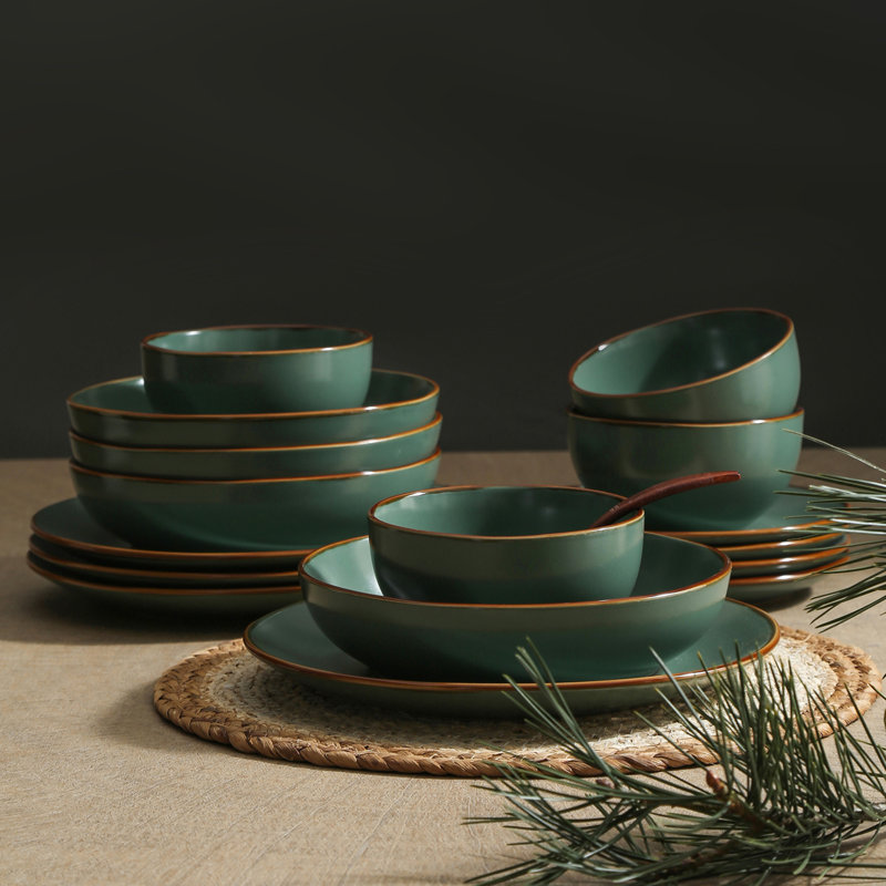 Brasa Dinnerware Set Stoneware, Green, 32