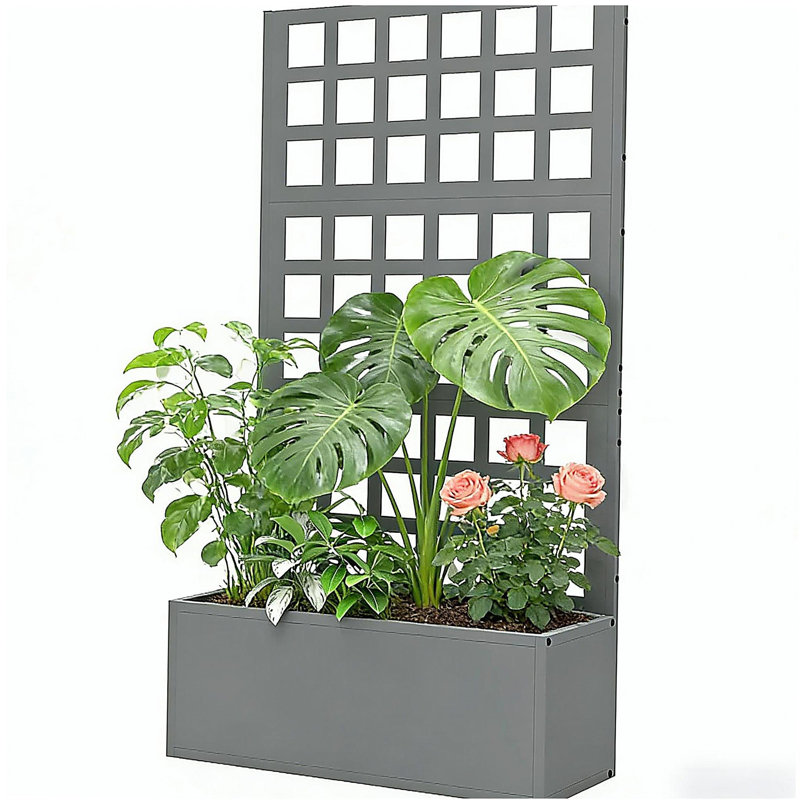 Trellis Planter Box,Raised Garden Bed,Vegetable Box, Gray