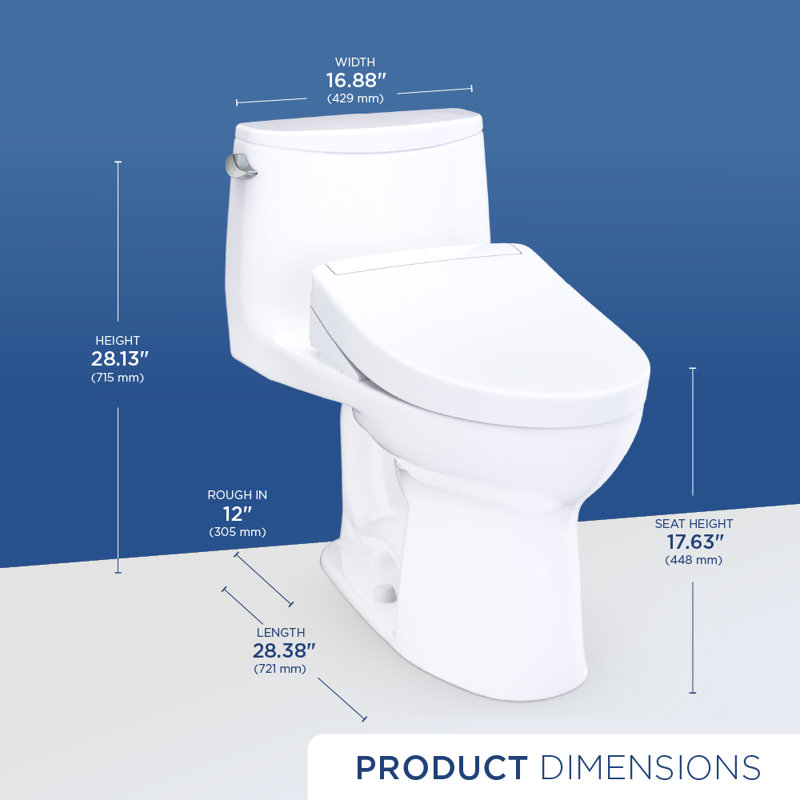 TOTO Ultramax WASHLET+ S5 One-Piece Elongated 1.6 GPF Universal Height Toilet with CEFIONTECT, Cotton White - MW6083446CSFG#01