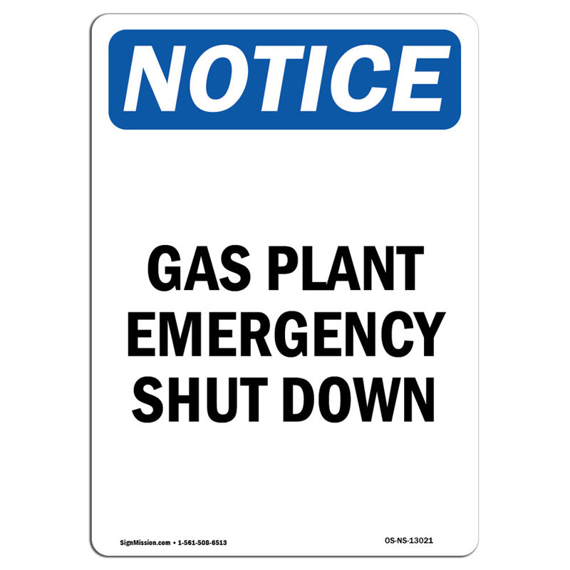 Panneau d'arrêt d'urgence d'une usine à gaz