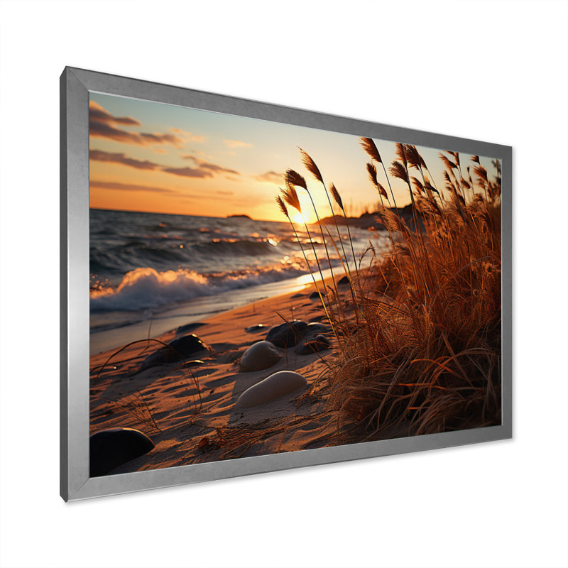 Amanollah Grass Sunrise Beach sur toile, Cadre photo argenté, H 16 po x l 32 po x P 1 po