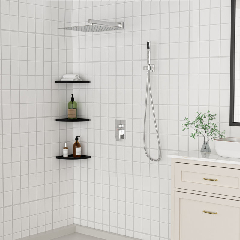 12" Pressure Balanced Rain Shower System With Handheld Spray, Polished Chrome