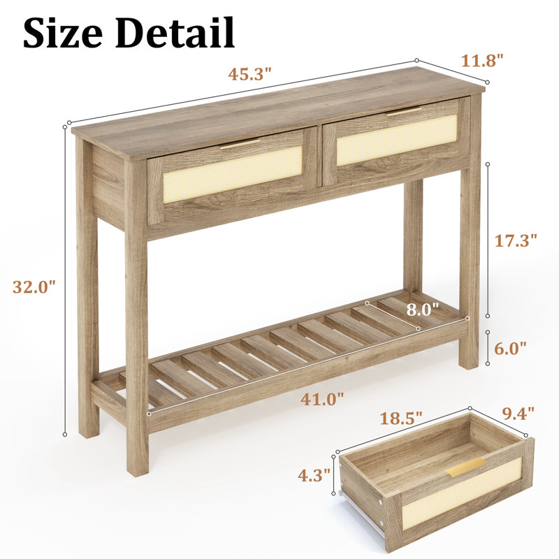 Console 45,3 po, Bois naturel