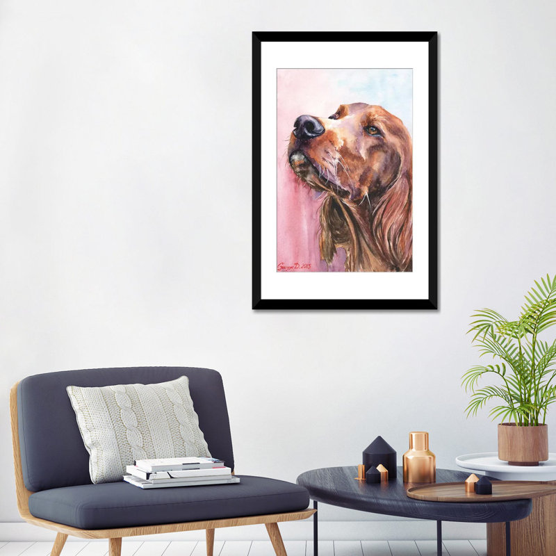 « irish setter », impression sur toile, Papier d'art encadré noir, H 24 po x l 16 po x P 1 po, Blanc