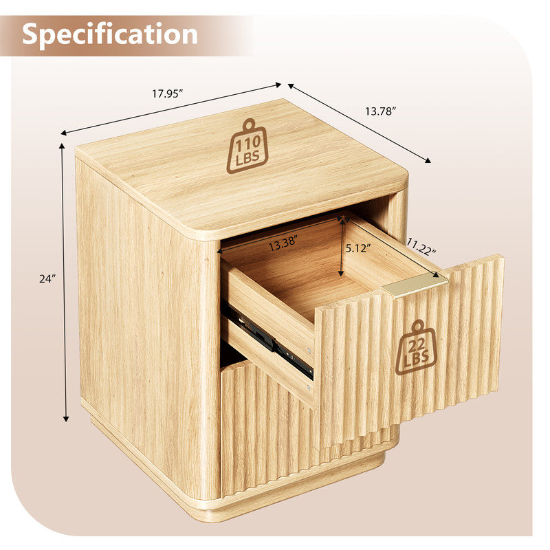 45.59 cm W Bedside Table, Oak