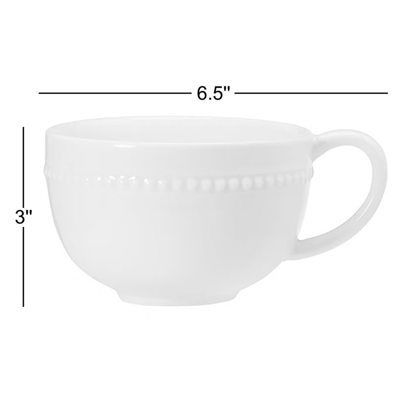 Fitz and Floyd Everyday White Beaded Coupe Large Mug, Set of 2