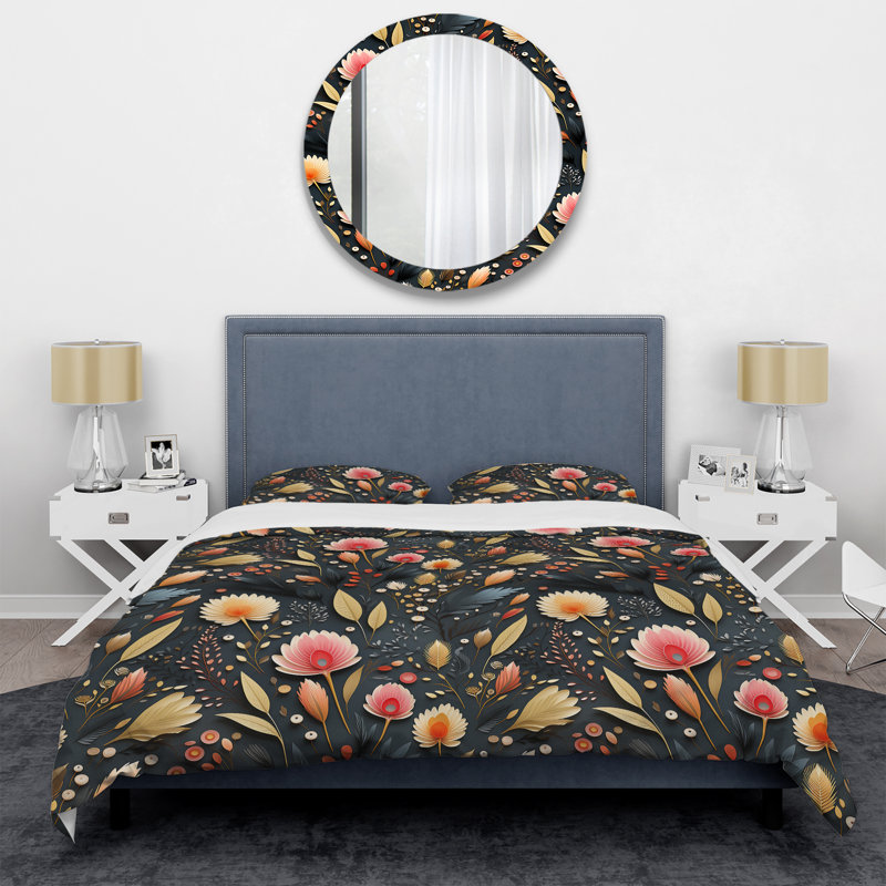 Literie jaune et rouge à motif de plumes florales, Housse de couette simple + 1 taie décorative stan