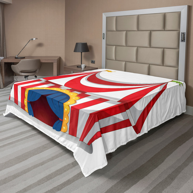 Drap-housse vintage Ambesonne drapeau nostalgique de cirque rouge et blanc, Drap plat pour très grand lit californien