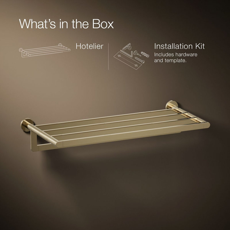 Hotelier Wall Mounted Towel Rack, French Gold
