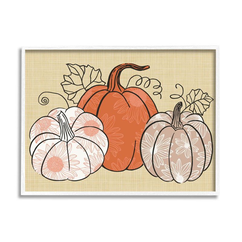 Motif automnal de citrouilles tournesol at-108, H 11 po x l 14 po x P 1,5 po, Giclée encadrée blanc bord de mer