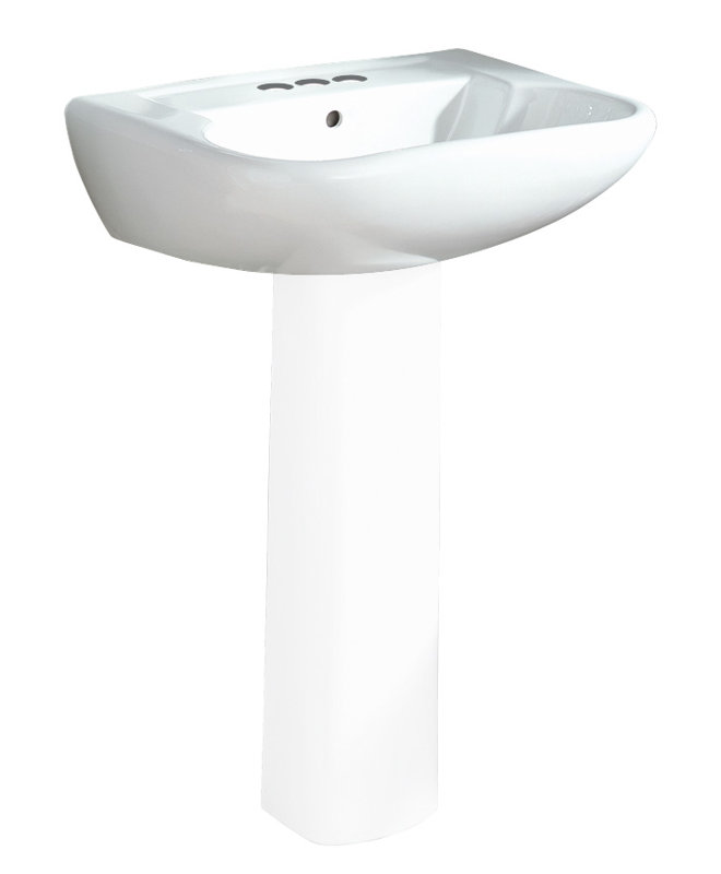 Lavabo de salle de bain en forme de U en porcelaine vitreuse avec trop-plein Southhampton, Blanc, 4" Centres