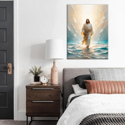 Jésus marchant sur l'eau, art mural sur toile, récits de la bible chrétienne, image de la Divine Lumière, affiche moderne et religieuse, impressions pour salon, chambre à coucher, église, décoration de la maison, 24 po x 36 po