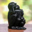 Three Monkey Sages In Black Wood Statuette
