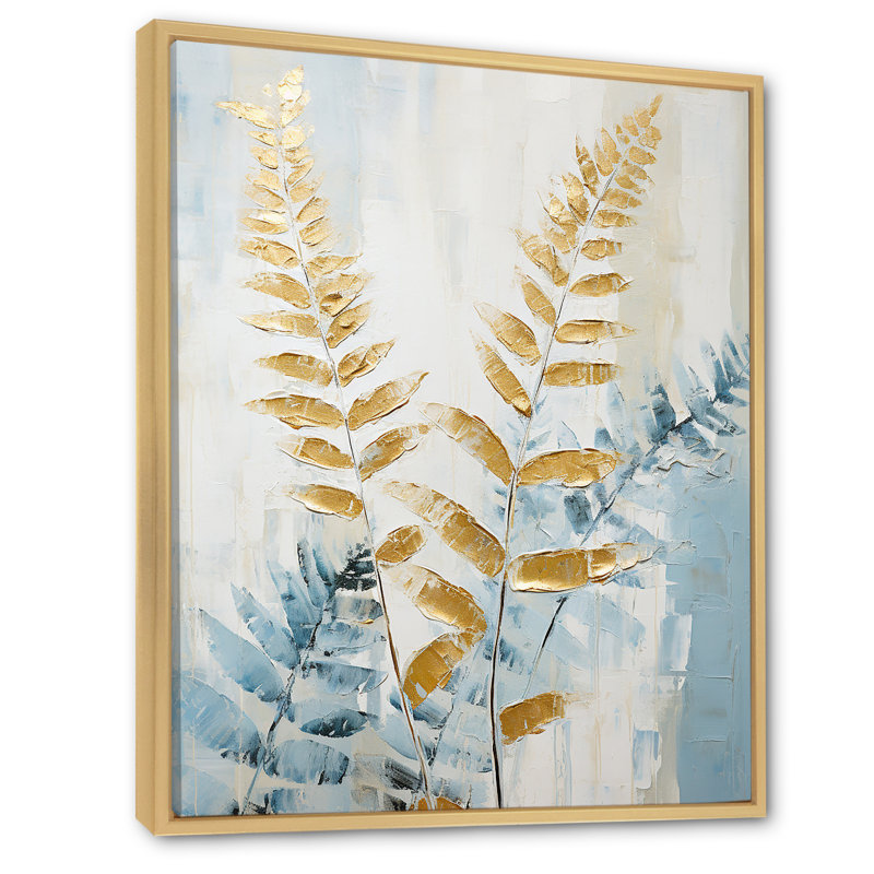 "Blue and Golden Ferns Symphony IV", reproduction d'art sur toile, Cadre naturel flottant, H 40 po x l 30 po x P 1,5 po