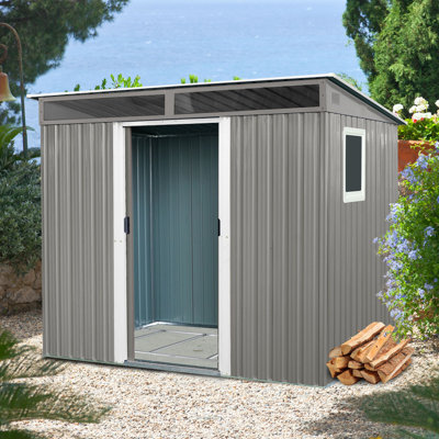 8x6 Metal Outdoor Storage Shed With Window And Transparent Plate Grey