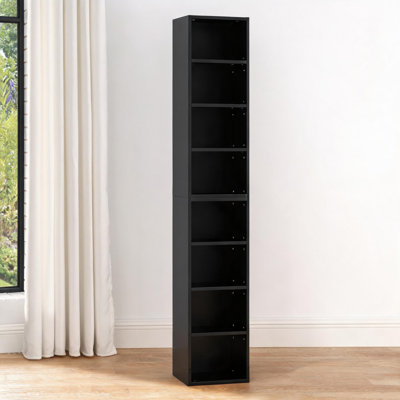 Matte Black 70.9 Inch Tall Narrow 8-Tier Adjustable MDF Media Storage Tower Shelving for Home Office
