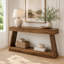 Longue table d'entrée de style campagnard de 70,97 pouces de couleur bois naturel, rangement à double couche, table de canapé imperméable et résistante aux égratignures