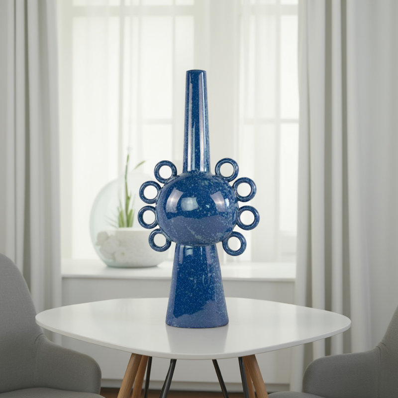 Kary Flower Vase, Unique 3D Look, Narrow 23 Inch Ceramic, Blue