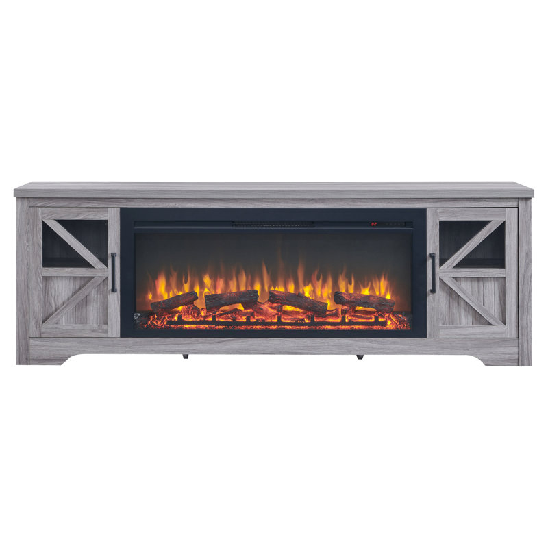 Meuble télé 75 po avec foyer électrique, 1400 W de chaleur, 5000 / H, effet de flamme, foyer réaliste 75 po, panneau avant amovible, entretien pratique
