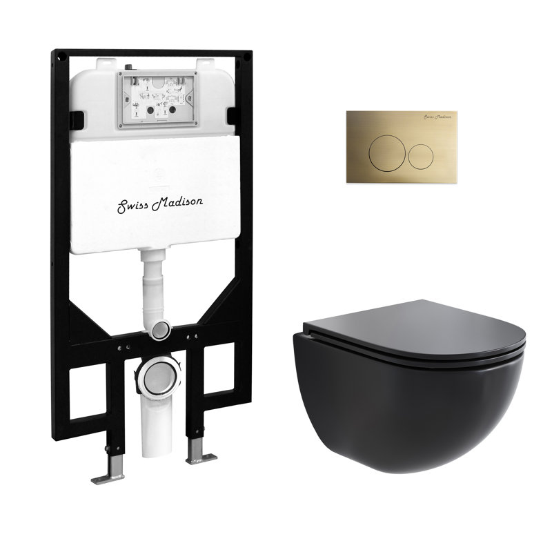 Ensemble de toilette à fixation murale avec plaque de chasse 0,8 / 1,6 GPF St. Tropez, Noir mat / laiton