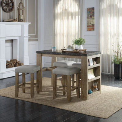 Modern Bronwen Gary Counter Height Stool – Oak Wood with Tufted Padded Faux Leather Seat for Kitchen, Dining & Home Bar