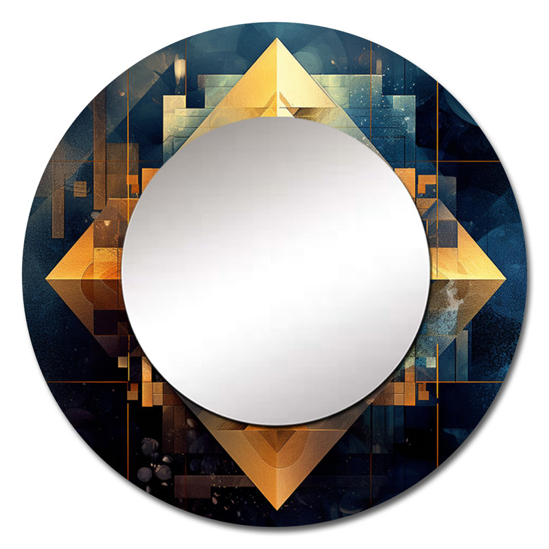 Gold Cubist Visions III - miroir décoratif cubique, miroir mural rond doré, impression d'art en métal, 23 po x 23 po