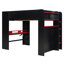 Lit double superposé en bois pleine grandeur avec bureau à hauteur réglable, garde-robe, grand espace de rangement et lumière RVB, rouge-1817913209