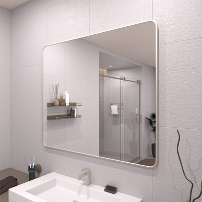 48 In. W X 36 In. H Rectangular Framed Wall Bathroom Vanity Mirror In Gun Grey