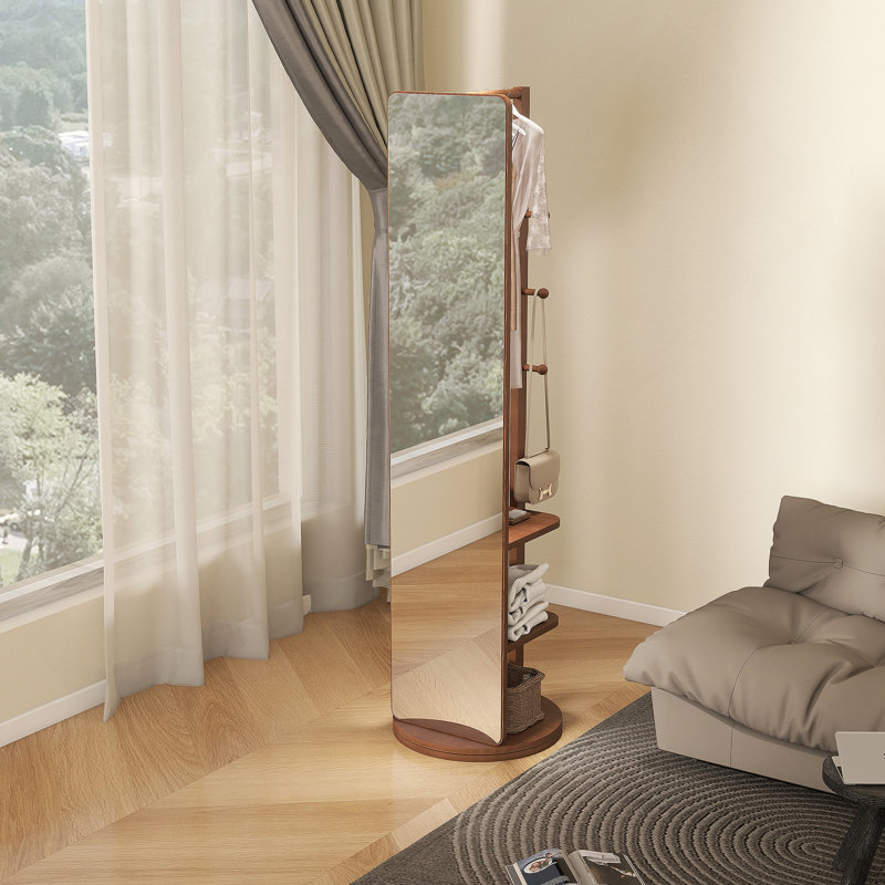 Miroir pleine grandeur pivotant à 360 ° avec support, Noyer