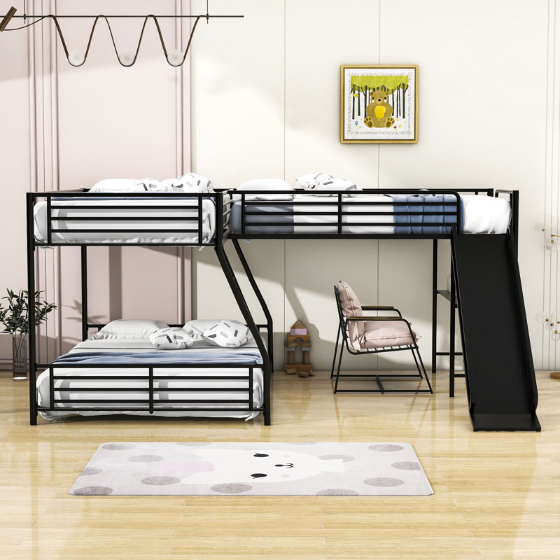 Lits superposés en L simple au-dessus de double avec bureau intégré Weatherholt de Mason & Marbles