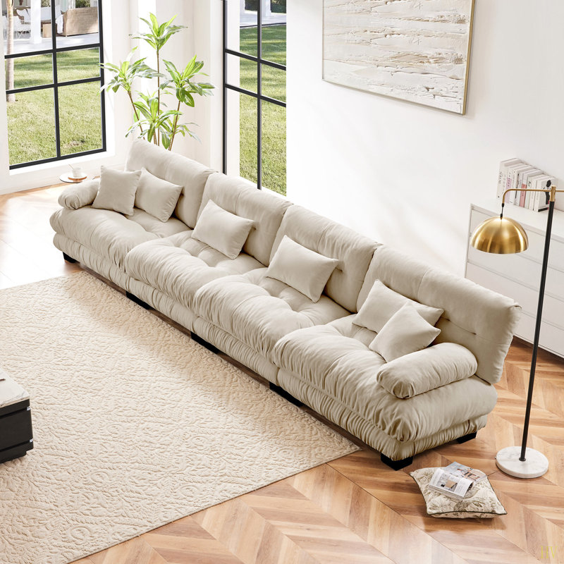 4-Seater Sectional Sofa Modular Deep Seat Sofa Couch , Chenille Sofa Comfy Upholstered Sofa For Living Room, Apartment, Studio, Office,Chenille