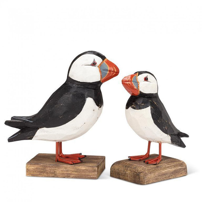 Figurine de petit petit macareux sculpté sur une base, H 6,50 po x l 3 po x P 4,50 po