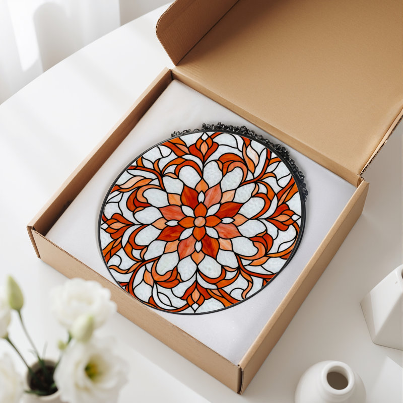 Vitrail de vitrail à motif floral H 7,8 po, H 7,8 po x l 7,8 po