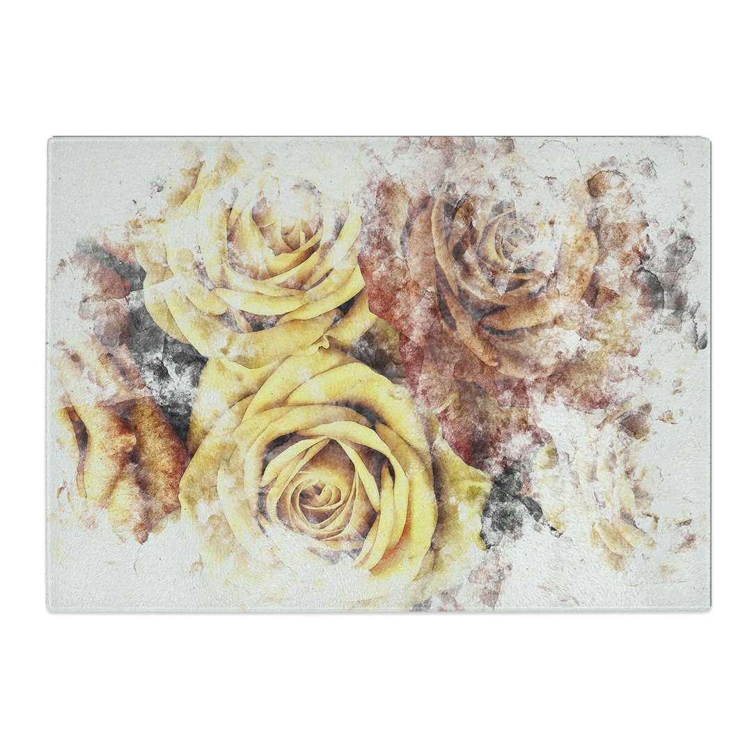 Tempered Glass View of the Roses Watercolour Chopping Board